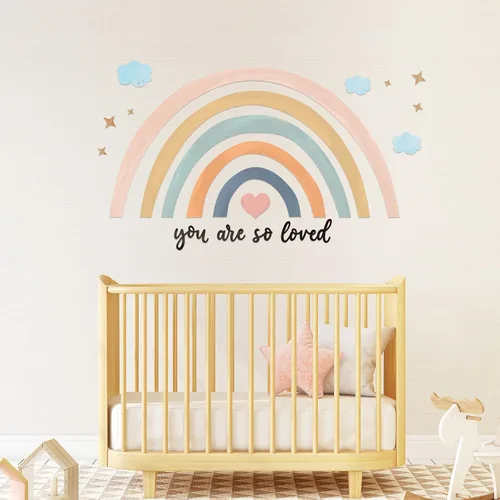 Miniatura 10 de Containlol Calcomanías de pared de arco iris, decoración de pared de sala de juegos para habitación de niñas, papel tapiz autoadhesivo de acuarela