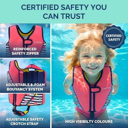 Miniatura 3 de Limmys Chaleco de natación para niños pequeños y niños, ayuda de natación de flotabilidad ajustable, certificado de seguridad CE, diseño galardonado