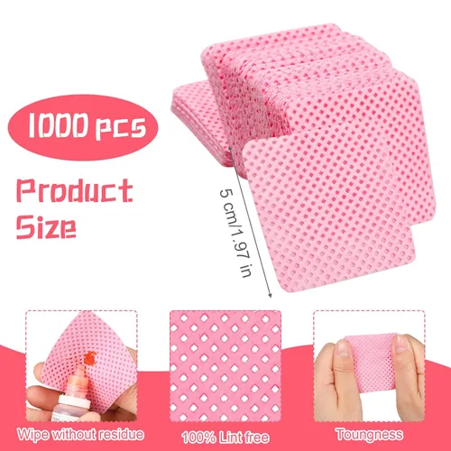 Miniatura 2 de Maitys 1000 toallitas para extensiones de pestañas, limpiador de pegamento de pestañas, toallitas de tela no tejida, suministros de pestañas, Rojo