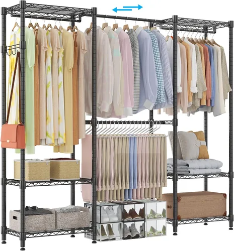 Miniatura 8 de Homdox Perchero resistente con varillas extensibles para colgar, perchero de metal ajustable para colgar ropa, armario independiente con estantes