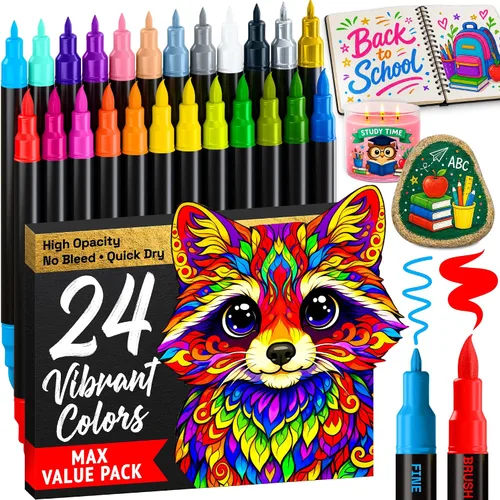 Miniatura 11 de ARTISTRO 24 marcadores de pintura acrílica plateada, bolígrafos de pintura para dibujo, para tela, rocas, vidrio, madera, moldes, regalo de artes