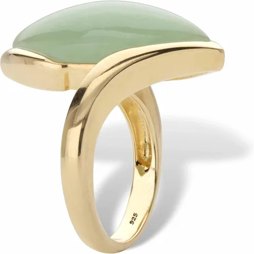 Miniatura 2 de PalmBeach - Anillo de plata de ley chapada en oro amarillo con forma de marquesa de jade verde, tallas 6 a 10