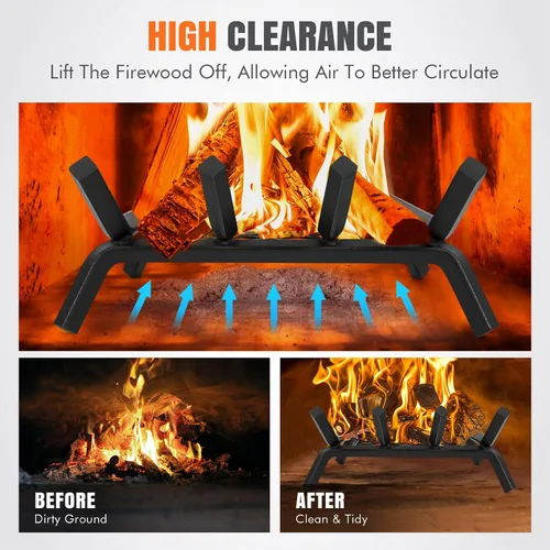 Miniatura 6 de Rejillas de chimenea con retenedor de brasa, rejilla de leña para chimenea de 14 pulgadas, rejilla de estufa de leña, estante para troncos de leña