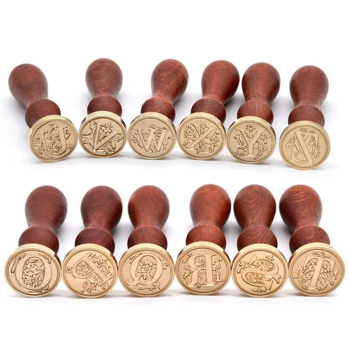 Miniatura 6 de Sello de Cera Medieval con Alfabeto de Iniciales, Cabeza de Latón con Mango de Madera, para Tarjeta de Acción de Gracias/Sobre/Envoltura
