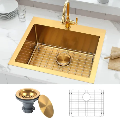 Miniatura 17 de Fregadero de barra de montaje inferior, fregadero de barra dorada de 15 pulgadas, fregadero de cocina de 15 x 15 x 9 pulgadas, fregadero de cocina