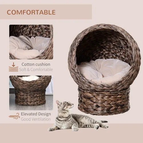 Miniatura 3 de PawHut Cama Elevada Tejida a Mano para Gatos con Cojín Suave y Forma de Silla de Huevo, Casa Canasta para Gatitos con Soporte, Cama Elevada