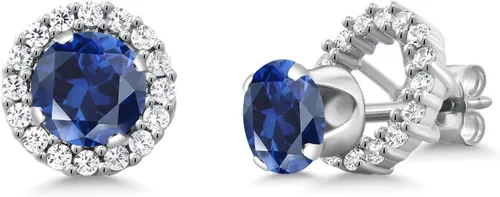 Miniatura 283 de Gem Stone King Aretes redondos de plata de ley 925 de 0.236 in con piedra natal extraíble para mujer
