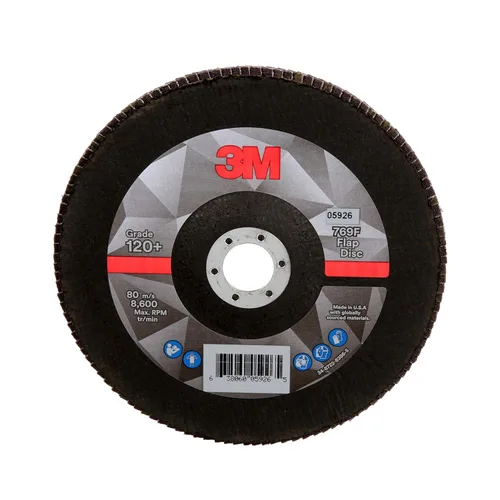 Miniatura 46 de 3M Disco de Solapa 769F, Tipo 27, 80+, 4-1/2 in x 7/8 in, Abrasivo de Alto Rendimiento, Disco de Rectificado y Acabado de Grano Cerámico