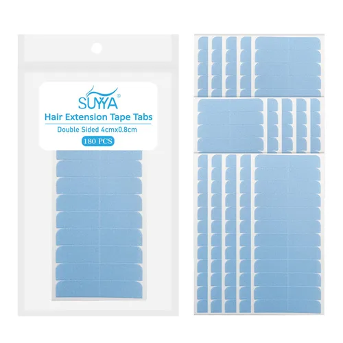 Miniatura 7 de SUYYA 120 pestañas de cinta de extensión de cabello de doble cara para repuesto de 1.6 in x 0.3 in (azul 120 piezas)