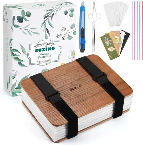 Suziko Kit profesional de prensa de flores de 6 capas de 6.3 x 8.3 pulgadas, marrón, kit de prensado de flores para adultos y niños, gran regalo