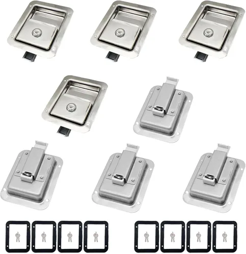 Miniatura 9 de Paquete de 4 Cerraduras de Puerta de Acero Inoxidable Resistentes con Pestillo de Manija de Montaje Empotrado para Caja de Herramientas de Remolque