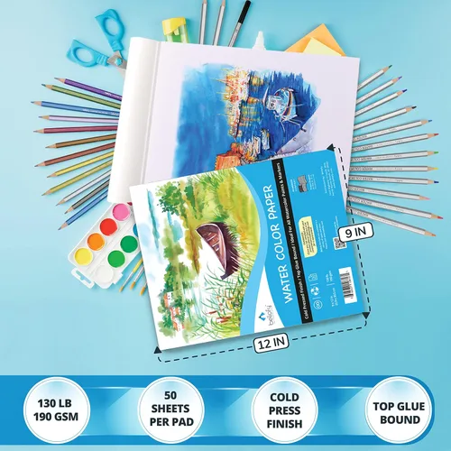 Miniatura 2 de Bellofy 2 blocs de papel de acuarela, 100 hojas, 9 x 12 pulgadas, ideal para niños, artistas y principiantes Cuaderno de bocetos de acuarela