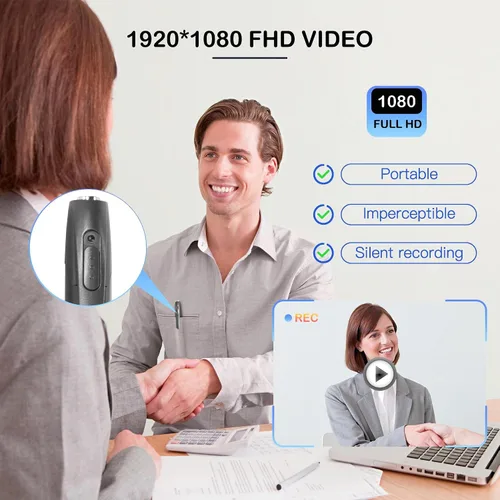 Miniatura 6 de Detector de bolígrafo de cámara, cámara corporal HD 1080P con grabación de bucle, cámara de bolsillo portátil para reuniones de aula para interiores