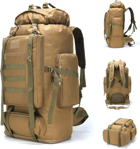 70L/100L senderismo camping mochila MOLLE mochila impermeable Daypack para viajar, Caqui, Mochila de senderismo 100l