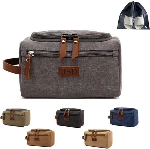 Miniatura 10 de Neceser personalizado para hombres, kit de aseo personalizado de lona para afeitar, bolsa de aseo grabada con láser, kit de lona de cuero