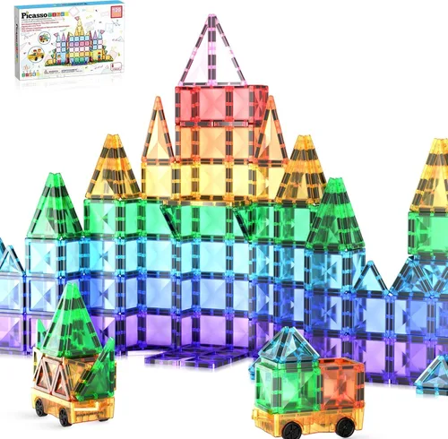Miniatura 8 de PicassoTiles 120 piezas de fichas magnéticas de tamaño mini, juguetes magnéticos de la serie diamante, juego de bloques de construcción sensorial
