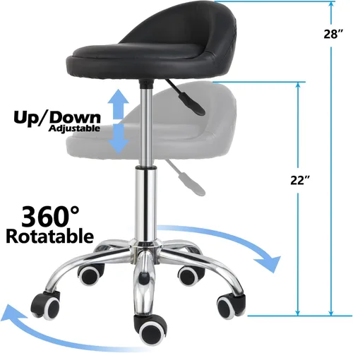 Miniatura 3 de HomGarden Silla con ruedas para salón de masaje médico, cocina, spa, redacción, oficina, cocina, silla de dibujo, taburete con cojín de respaldo