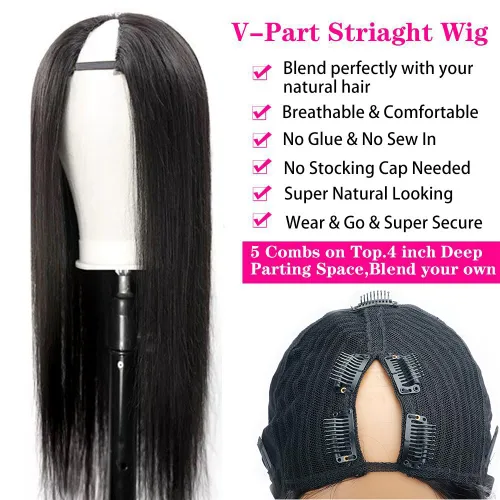 Miniatura 3 de CHEETAHBEAUTY Pelucas con camino en V de cabello humano de 10 pulgadas sin dejar salir el encaje frontal; mejora de las pelucas con camino en U