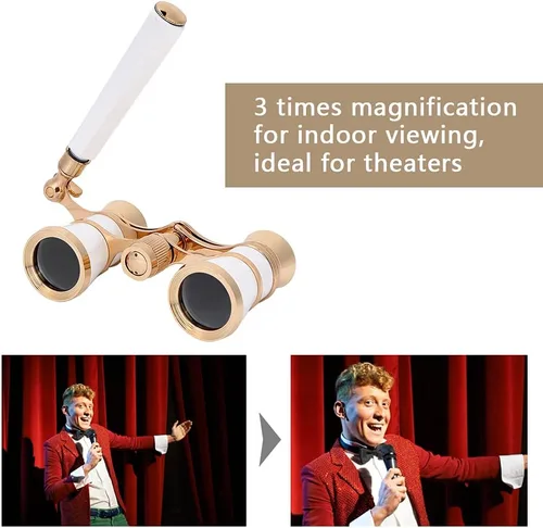 Miniatura 8 de Lentes binoculares de ópera para telescopio, 3 x 25, mini gafas de teatro portátiles con transporte, binoculares de teatro compacto con mango