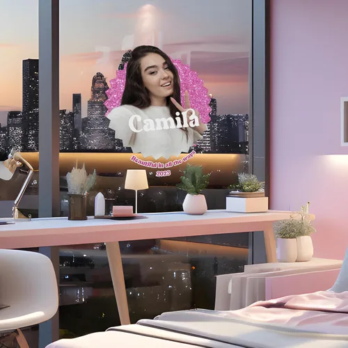Miniatura 4 de Selfie Wall Decor Famous Pink Doll I Personalize Your Wall Decal para decoración de habitación con tu foto y nombre I Decoración de habitación rosa