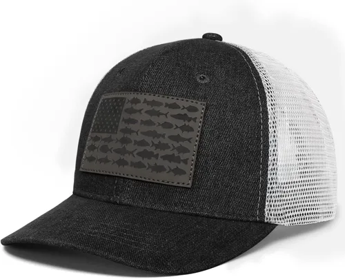 Miniatura 10 de Sombrero de camionero con bandera de pez estadounidense, regalos de pesca para hombres, sombrero de pesca Snapback perfecto para pesca y uso diario
