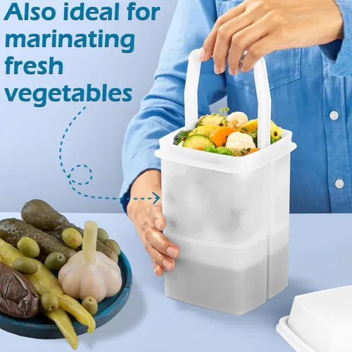 Miniatura 6 de Home-X Contenedor de pepinillos con colador, contenedor de jalapeño sin BPA para almacenamiento sin desorden de alimentos condimentados, soporte