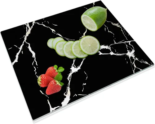 Miniatura 16 de JAMBALAY Tabla de cortar de vidrio templado para cocina, tabla de cortar de vidrio de mármol negro de 16 x 12 pulgadas con diseño, tabla de cortar