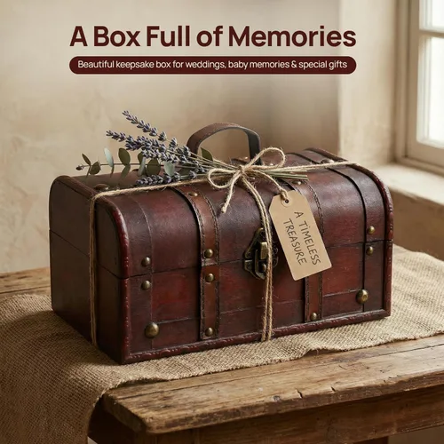 Miniatura 4 de Caja de tesoro decorativa Vintiquewise(TM), cofre baúl de madera