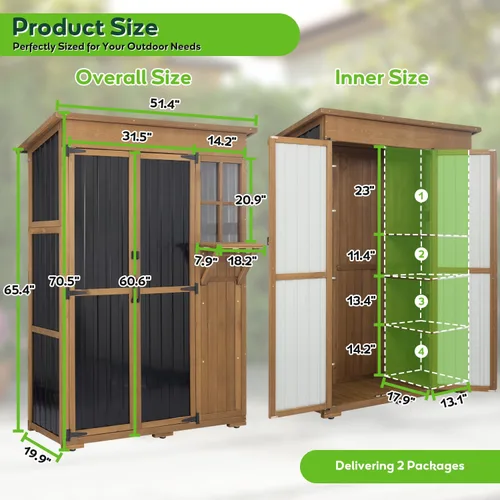 Miniatura 5 de Armario de almacenamiento para exteriores de 51 pulgadas de largo, impermeable, con estantes, cobertizo de almacenamiento exterior, armario alto