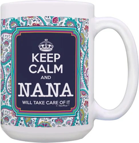 Miniatura 11 de Taza de té o café para regalo de cumpleaños con texto "Keep Calm and Nana Will Take Care of It", Rosado 11oz rosa