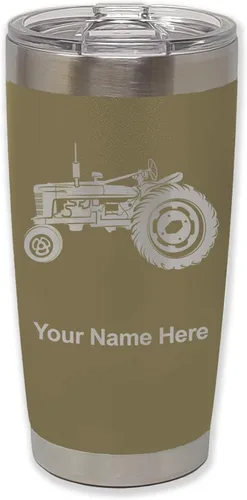 Miniatura 36 de LaserGram Vaso aislado al vacío de 20 onzas, Old Farm Tractor, grabado personalizado incluido (negro)