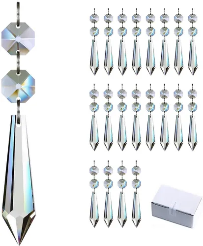 Miniatura 8 de 20pcs 1.496 in Candelabro Cristales Piezas de Repuesto Prismas Colgantes Colgantes Colgante Claro Carámbano Caída con Cuentas Octágonas de Vidrio