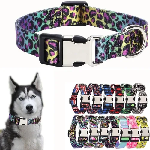 Miniatura 9 de Lindo collar para perros XS, pequeños, medianos y grandes, collar de nailon suave para mascotas, con estampado 3D multicolor, collares ajustables 5