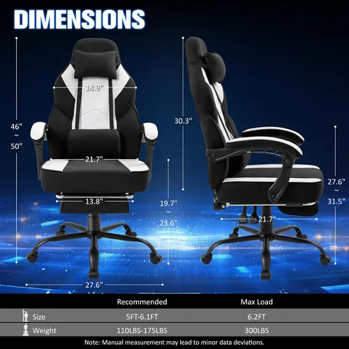 Miniatura 3 de Gaming Chair with Footrest Fabric Gaming Chair for Adults with Massage Lumbar Support, High Back Ergonomic Computer Chair, Pocket Spring Cushion