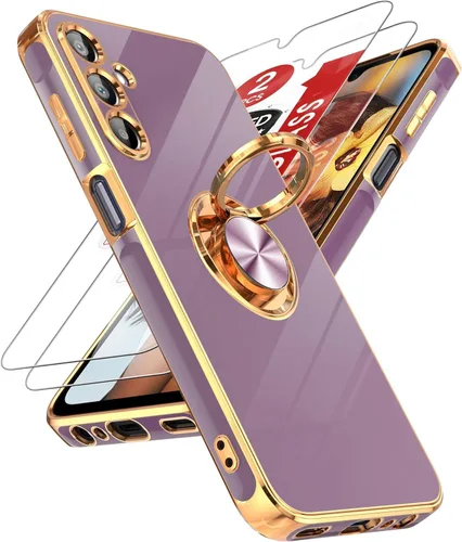 Miniatura 22 de LeYi Funda para Samsung Galaxy S22 Ultra con soporte de anillo giratorio de 360°, soporte magnético, chapado en oro rosa, borde protector para Negro