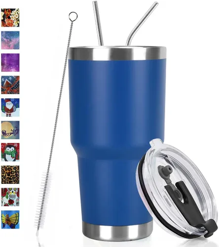 Miniatura 15 de SYACOT - Vaso de 30 onzas, de acero inoxidable, de doble pared con aislamiento al vacío, con tapa a prueba de derrames, popote de metal y cepillo