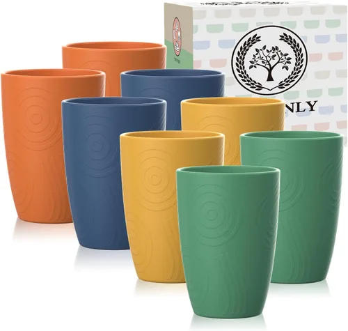 Miniatura 18 de Homienly Tazas de paja de trigo 8 piezas, tazas de plástico irrompibles, taza de beber reutilizable, apta para lavavajillas, vasos de agua con Beige