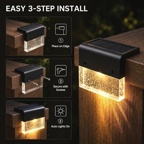 Miniatura 5 de SUNFACE Paquete de 4 luces solares para escalones para exteriores, impermeables, luces LED brillantes con 2 modos de iluminación, blanco cálido y 7
