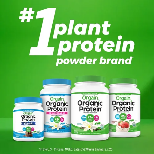 Miniatura 7 de Orgain - Polvo de proteína vegano orgánico de 30g, chocolate con 9g de EAA + BCAA, proteína vegetal, 6g de prebiótico + fibra, 1g de azúcar