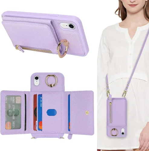 Miniatura 15 de Funda para iPhone 8 Plus con Portarjetas, Funda de Teléfono para iPhone 8 Plus con Correa Bandolera Cordón Anillo de Soporte, Funda Cartera iPhone 7