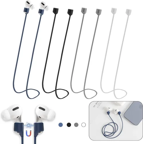 Correas magnéticas antipérdida para AirPods, paquete de 4, cuerda de cuello de silicona suave con diseño ultra fuerte y magnético, compatible con