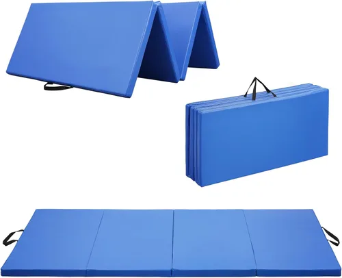 ZENOVA Tapete de yoga plegable, tapete de gimnasia de 2 pulgadas de grosor para hombres y mujeres, tapete de gimnasio con asa para yoga, pilates y