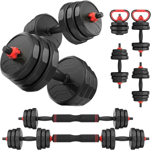 Miniatura 11 de UKEEP - Juego de mancuernas ajustables de 20/30/40/55/60/70/80/90 libras con conector, 2 o 3 en 1, utilizadas como barras, pesas rusas, ejercicios