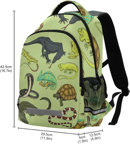 Miniatura 3 de Serpientes Lagarto Camaleón y Tortuga Animal Mochila con rayas reflectantes, mochila escolar para computadora portátil, mochila ligera