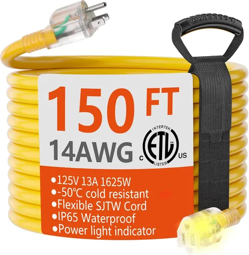 Miniatura 76 de HUANCHAIN Cable de extensión para interiores y exteriores, 50 pies, impermeable, calibre 16/3, flexible, resistente, cable de extensión para Amarillo