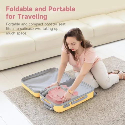 Miniatura 2 de YOLEO Silla alta para bebé, asiento elevador para mesa de comedor, sillas altas plegables con alturas ajustables, asiento elevador de viaje con Rosa