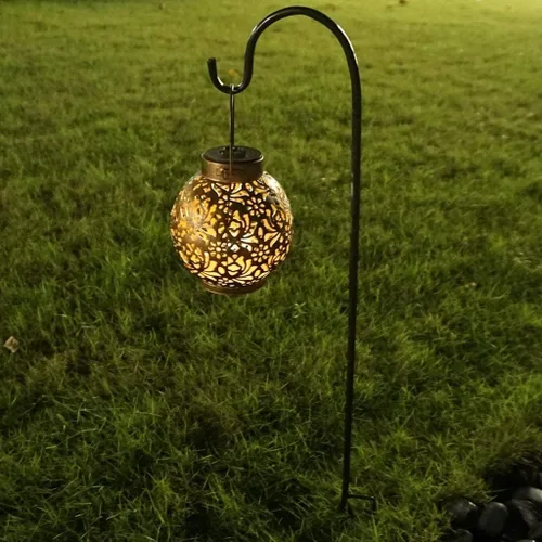 Miniatura 8 de 2 linternas y 2 ganchos. Luces solares para exteriores, faroles decorativos de jardín colgando en ganchos de pastor.