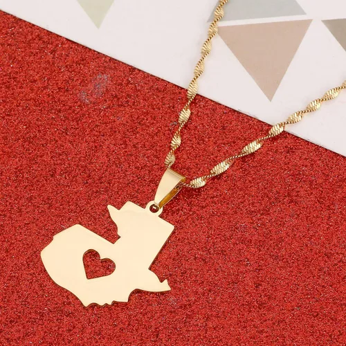 Miniatura 4 de BR Gold Jewelry Collar con colgante de mapa de Guatemala para mujer, mapa del corazón guatemalteco de Guatemala