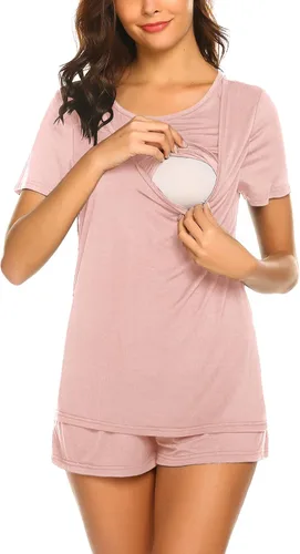 Miniatura 2 de Ekouaer - Conjunto de pijama de maternidad para el hospital o el hogar, con camiseta para lactancia y pantalón corto ajustable para el embarazo