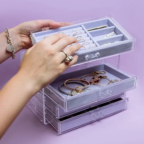 Miniatura 8 de The TopCherry Organizador de joyas de acrílico con 4 cajones, organizador de aretes, caja de joyería transparente, anillos, collares, pulseras